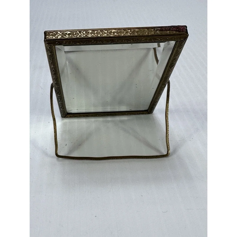 Vintage 1930 Hand Held Mirror Gold Black Ships Poem Pal of My Heart 3.5